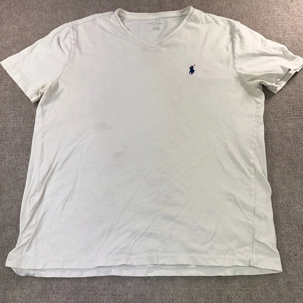Polo Ralph Lauren Mens V-Neck T-Shirt Cream Off White Short Sleeve Pony Logo L